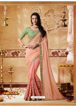 Stylish Peach Party Wear Silk Saree With Embroidery Work