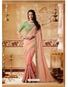 Stylish Peach Party Wear Silk Saree With Embroidery Work