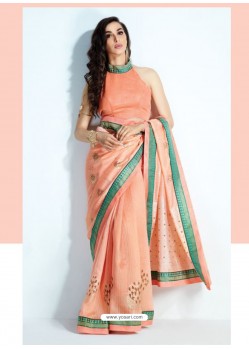 Affectionate Peach Patch Border Silk Saree