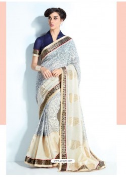 Classic Cream Silk Printed Saree