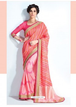 Pink Shade Printed Silk Saree
