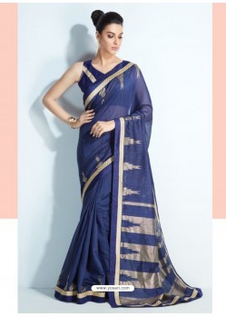 Trendy Blue Printed Silk Saree