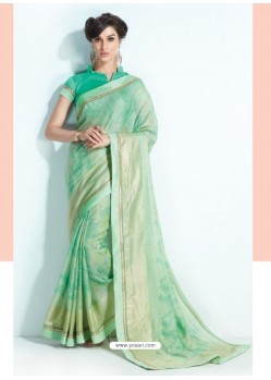 Shinning Sea Green Silk Printed Saree