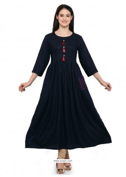 Rayon Navy Blue Party Wear Kurti