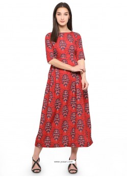 Classy Red Crepe Printed Kurti