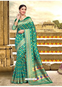 Silk Green Zari Work Designer Saree