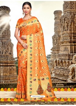 Awesome Art Silk Zari Work Saree In Orange