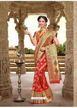 Classic Red Silk Party Wear Saree