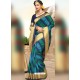 Trendy Green And Blue Zari Work Saree