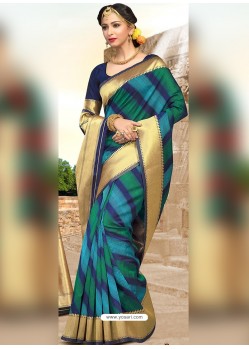 Trendy Green And Blue Zari Work Saree