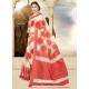 Red Silk Printed Work Party Wear Saree