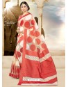 Red Silk Printed Work Party Wear Saree