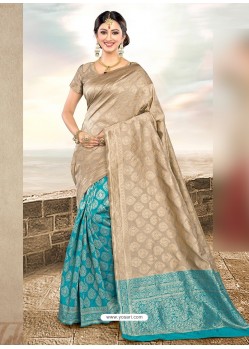 Silk Grey Printed Work Designer Saree