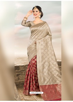 Traditional Beige And Maroon Silk Saree