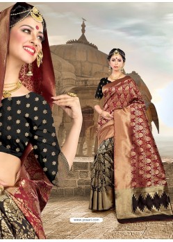 Maroon Silk Printed Party Wear Saree