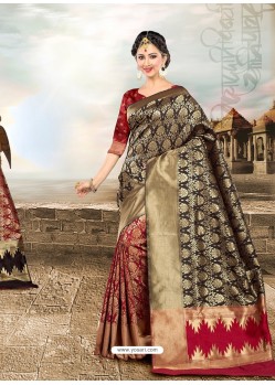 Adorable Black Silk Printed Saree