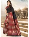 Classic Black And Red Check Silk Printed Saree