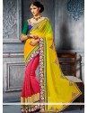 Admirable Yellow And Pink Art Silk Designer Saree