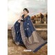 Classic Blue And Beige Printed Silk Saree
