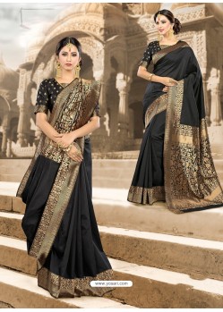 Traditional Black Printed Silk Saree