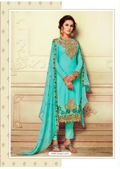 Adorable Pista Green Neck Embroidery Suit