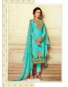 Adorable Pista Green Neck Embroidery Suit