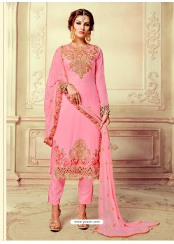 Heavy Embroidered Neck Work Pink Suit