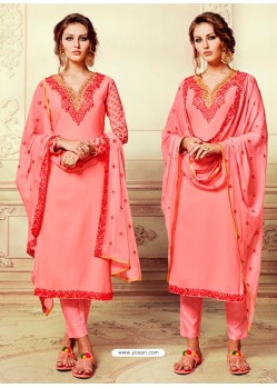 Trendy Peach Embroidered Work Pakistani Suit