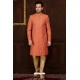 Unique Orange And Beige Banarasi Silk Embroidered Sherwani