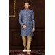 Blue And Beige Banarasi Embroidered Sherwani