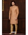 Stylish Peach Designer Banarsi Silk Sherwani