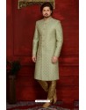 Trendy Green Banarasi Silk Embroidered Sherwani