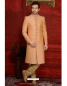 Superb Designer Banarasi Silk Orange Sherwani