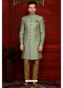 Classic Silk Designer Sherwani In Green