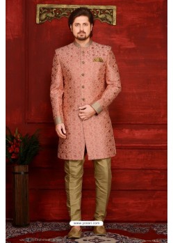 Dashing Pink Banarasi Embroidered Sherwani