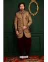 Incredible Brown Jacquard Embroidered Sherwani