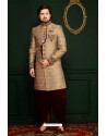 Astonishing Golden Dhoti Style Sherwani