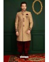 Enhanting Golden Embroidered Dhoti Style Sherwani