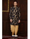 Stunning Black Velvet Dhoti Style Sherwani