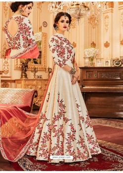 Heavenly Embroidered Cream Floor Length Anarkali Suit