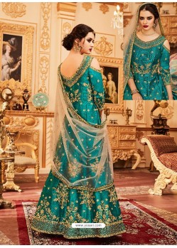 Splendid Green Silk Embroidered Anarkali Salwar Suit
