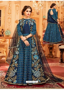 Ordinary Blue Designer Silk Embroidered Anarkali Suit