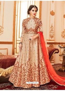 Designer Peach Embroidered Anarkali Salwar Suit