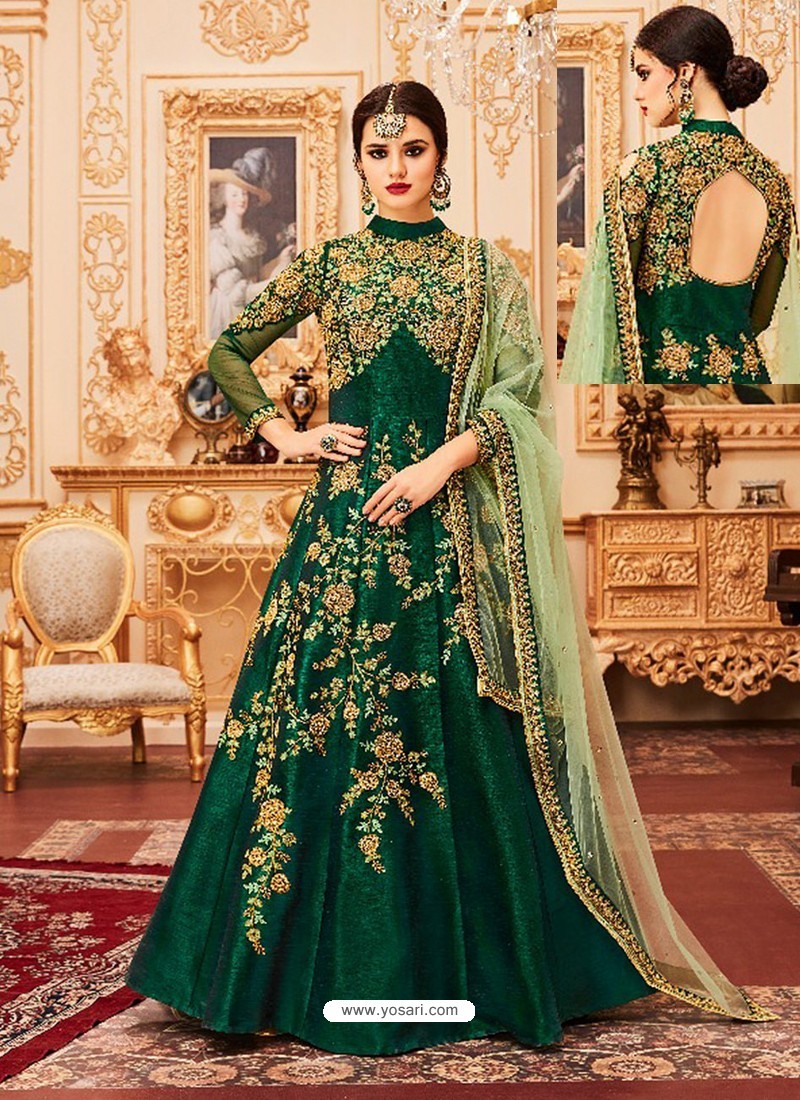 green and gold anarkali