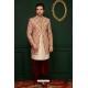 Maroon And Cream Jacquard Embroidered Dhoti Style Sherwani