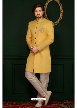 Adorable Yellow Banarasi Embroidered Sherwani