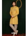 Adorable Yellow Banarasi Embroidered Sherwani