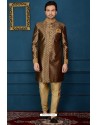 Incredible Brown Jacquard Embroidered Sherwani