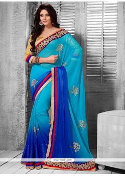 Royal Blue Shaded Faux Georgette Saree