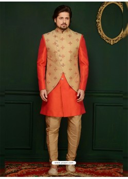 Dashing Orange Banarasi Embroidered Kurta Pajama